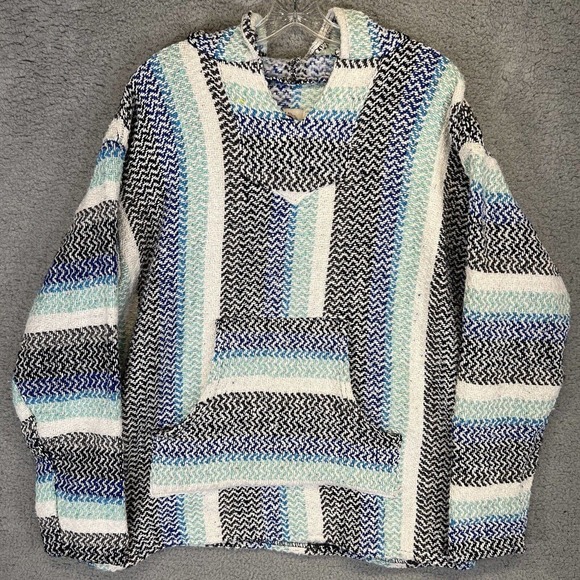 Earth Ragz Other - Earth Ragz Sweater Adult Extra Large Black Blue Mexican Baja Aztec Drug Rug Mens